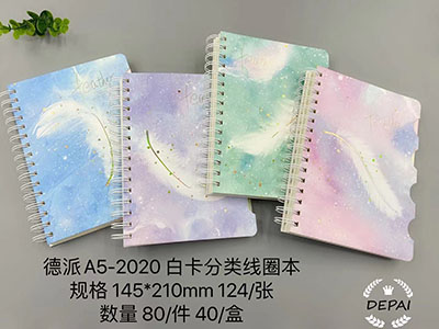 德派萬(wàn)品A5-2020羽毛分類線圈本145*210mm124頁(yè)六B36-3-3