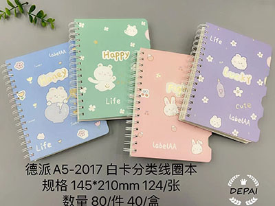 德派萬品A5-2017生活標(biāo)簽白卡分類線圈本80/箱六B36-3-3