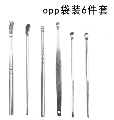 opp袋6件套不銹鋼挖耳勺掏耳清潔器 成人螺旋彈簧耳勺采耳工具套裝B42-2-2