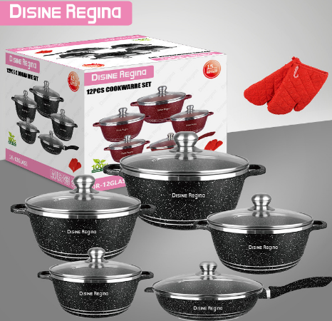 外貿鋁鍋套裝 麥飯石12件套玻璃蓋12PCS alumlnum cookware set