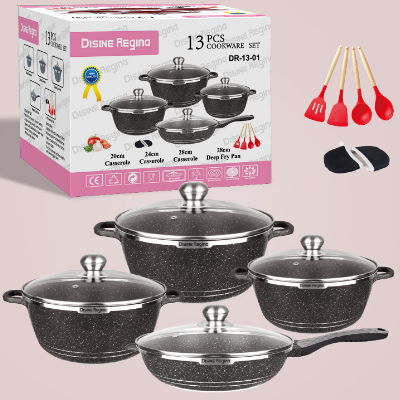 外貿(mào) 鋁鍋13套裝中東 麥飯石玻璃蓋13PCS alumlnum cookware set