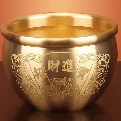 068（送五顆元寶）招財(cái)進(jìn)寶百福銅缸純黃銅米缸聚寶盆擺件客廳家居聚財(cái)小銅盆存錢罐