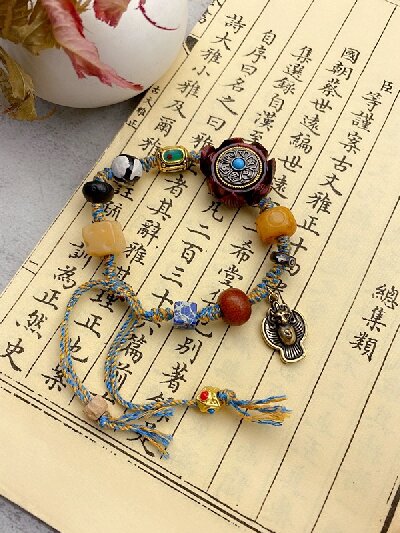 134（B款）原創(chuàng)手作款天然紫檀蓮花時(shí)來運(yùn)轉(zhuǎn)多寶手鏈小眾手飾男女六字真言