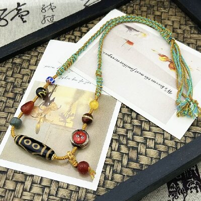 2-106藏式手工編織瑪瑙天珠項(xiàng)鏈男女生七眼天珠吊墜掛脖復(fù)古毛衣鏈飾品