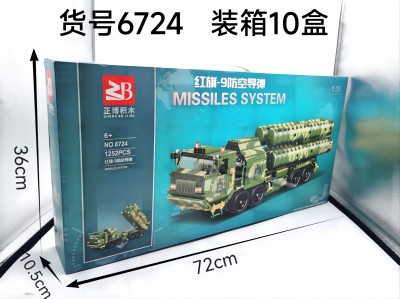 6724正博積木紅旗-9防空導(dǎo)彈車拼裝積木1252顆粒 10盒/箱六B44-2-2