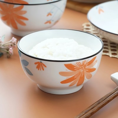 120/件（優(yōu)等商超款特價）4.6寸歐式陶瓷碗釉下彩耐高溫飯碗可蒸可微波碗-淡雅雛菊六A1-2-1