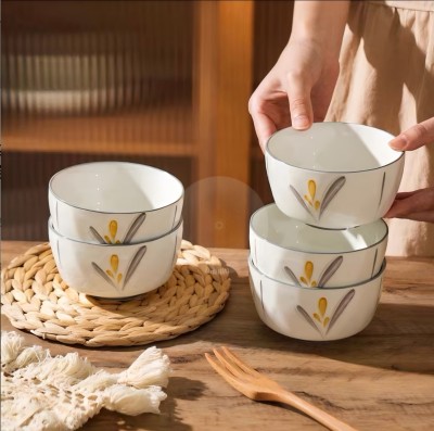 120/件（優(yōu)等商超款特價）4.5寸高腳石紋碗家用米飯碗-灰毛草六A9-1-1