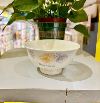 120/件（優(yōu)等商超款特價）4.6寸高腳碗陶瓷米飯碗-金羽毛六A10-2-1