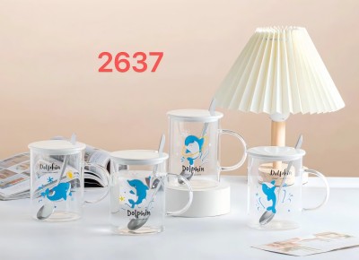 （60/件）YH-2637卡通海豚高硼硅玻璃杯+陶瓷蓋六B2-2-1