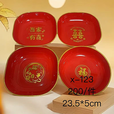 （200/箱）X-123/PP材質(zhì)透明婚慶輕奢零食盤子高顏值水果盤六B28-1-2